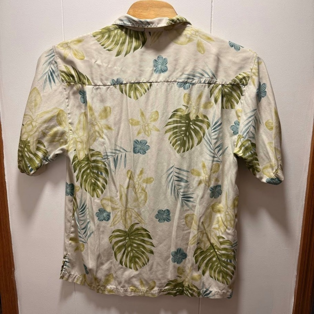 Tommy Bahama Mens XL‎ Silk Tropical Monstera Floral Camp Shirt Cream Green Blue - Picture 5 of 5